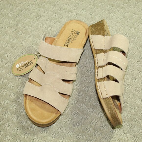 NEW Footbeds by White Mountain Women's 11M Tan Leather Platform Slides - Picture 1 of 6